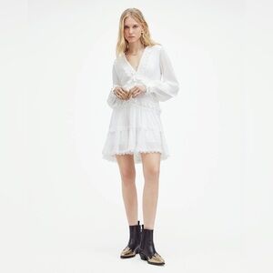All Saints Zora V-Neck Ruffled Mini Dress, NWT.